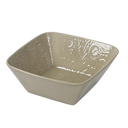 Hiend Accents Savannah Ceramic Serving Bowl - Elegant Embossed Floral Design, Textured Rim, Perfect For Any Decor Tan Ceramic Di4001sb-01-tp