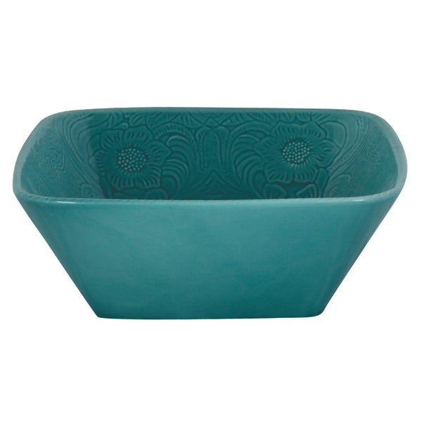 Hiend Accents Savannah Ceramic Serving Bowl - Elegant Embossed Floral Design, Textured Rim, Perfect For Any Decor Turquoise Ceramic Di4001sb-01-tq