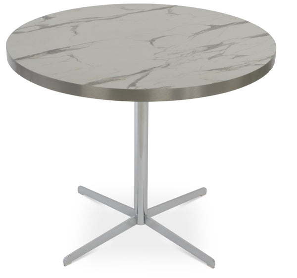 Soho Concept Lady Hpl Mdf Laminate Veneer Dining Table - Elegant Round Design With Marble Finish & Chrome Base Chrome,White  Soho-concept-dining-chair-13763