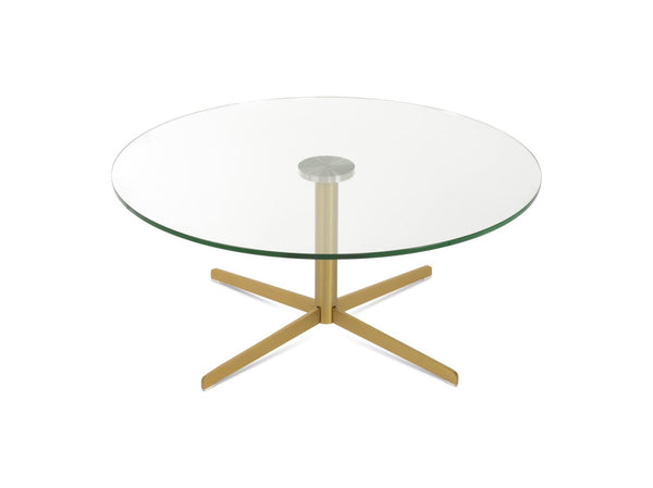 Soho Concept Diana Glass Coffee Table: 36" Round Tempered Glass Top With Elegant Steel Base In Multiple Finishes Brass  Soho-concept-dining-chair-13722