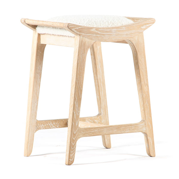 Union Home Porter Counter Stool - Elegant Upholstered Seat With Solid Oak Frame For Stylish Entertaining Spaces Cerused Oak Fsc Certified Oak Wood,Boucle Din00371