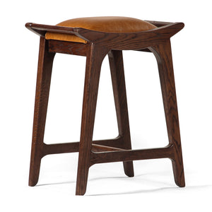 Union Home Porter Counter Stool - Elegant Upholstered Seat With Solid Oak Frame For Stylish Entertaining Spaces Mud Brown Fsc Certified Oak Wood,Leather Din00372