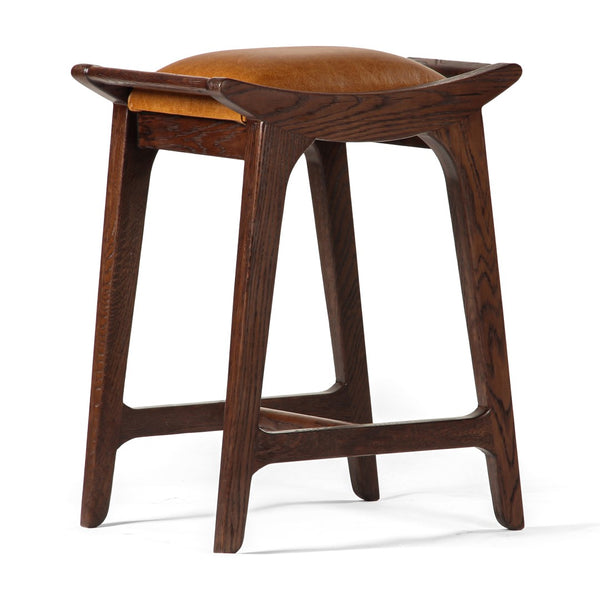 Union Home Porter Counter Stool - Elegant Upholstered Seat With Solid Oak Frame For Stylish Entertaining Spaces Mud Brown Fsc Certified Oak Wood,Leather Din00372