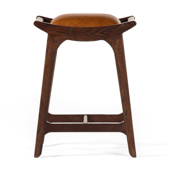 Union Home Porter Counter Stool - Elegant Upholstered Seat With Solid Oak Frame For Stylish Entertaining Spaces Mud Brown Fsc Certified Oak Wood,Leather Din00372