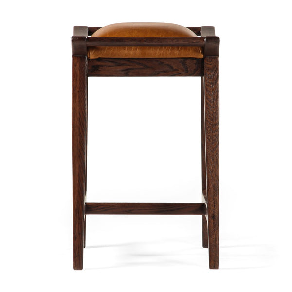 Union Home Porter Counter Stool - Elegant Upholstered Seat With Solid Oak Frame For Stylish Entertaining Spaces Mud Brown Fsc Certified Oak Wood,Leather Din00372