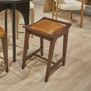 Union Home Porter Counter Stool - Elegant Upholstered Seat With Solid Oak Frame For Stylish Entertaining Spaces Mud Brown Fsc Certified Oak Wood,Leather Din00372