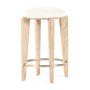 Union Home Quattro Counter Stool - Modern Café Design With Elegant Oak Legs And Luxurious Upholstered Cushion Cerused Oak,Champange Brass Fsc Certified Oak Wood,Boucle & Mild Steel Din00373