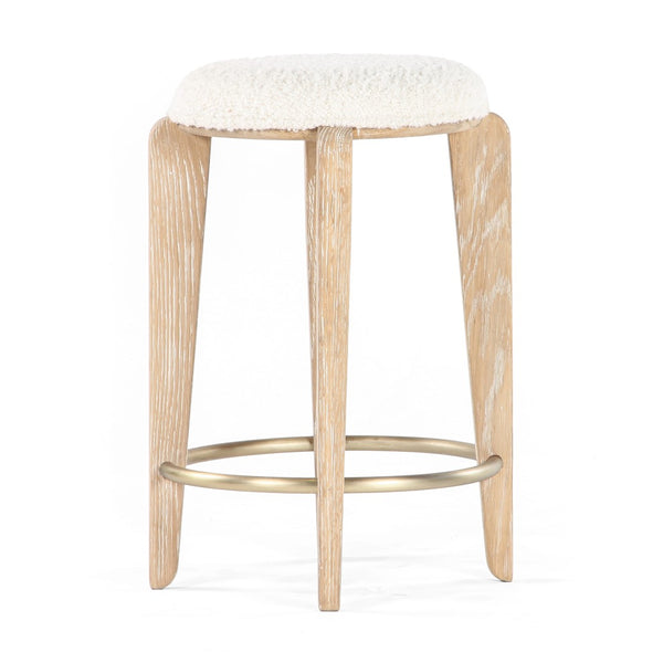 Union Home Quattro Counter Stool - Modern Café Design With Elegant Oak Legs And Luxurious Upholstered Cushion Cerused Oak,Champange Brass Fsc Certified Oak Wood,Boucle & Mild Steel Din00373