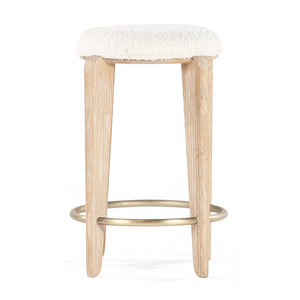 Union Home Quattro Counter Stool - Modern Café Design With Elegant Oak Legs And Luxurious Upholstered Cushion Cerused Oak,Champange Brass Fsc Certified Oak Wood,Boucle & Mild Steel Din00373