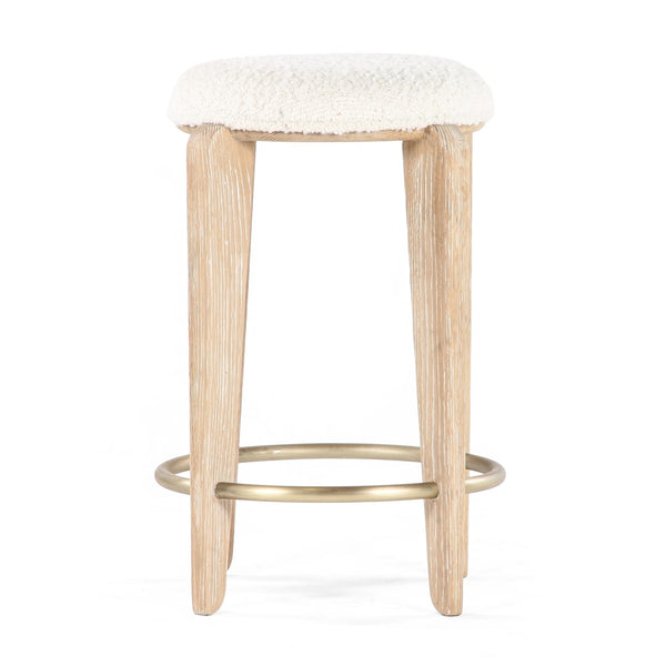 Union Home Quattro Counter Stool - Modern Café Design With Elegant Oak Legs And Luxurious Upholstered Cushion Cerused Oak,Champange Brass Fsc Certified Oak Wood,Boucle & Mild Steel Din00373