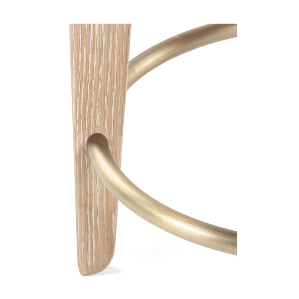 Union Home Quattro Counter Stool - Modern Café Design With Elegant Oak Legs And Luxurious Upholstered Cushion Cerused Oak,Champange Brass Fsc Certified Oak Wood,Boucle & Mild Steel Din00373