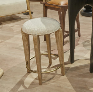 Union Home Quattro Counter Stool - Modern Café Design With Elegant Oak Legs And Luxurious Upholstered Cushion Cerused Oak,Champange Brass Fsc Certified Oak Wood,Boucle & Mild Steel Din00373