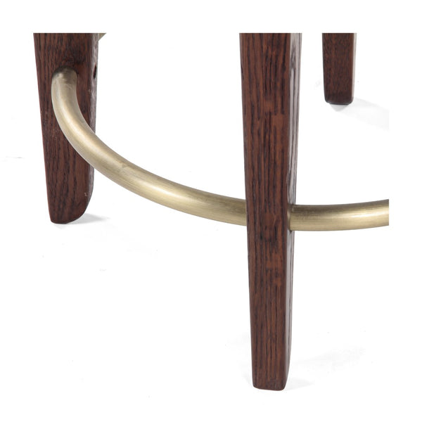 Union Home Quattro Counter Stool - Modern Café Design With Elegant Oak Legs And Luxurious Upholstered Cushion Mud Brown,Champange Brass Fsc Certified Oak Wood,Leather & Mild Steel Din00374