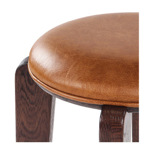 Union Home Quattro Counter Stool - Modern Café Design With Elegant Oak Legs And Luxurious Upholstered Cushion Mud Brown,Champange Brass Fsc Certified Oak Wood,Leather & Mild Steel Din00374