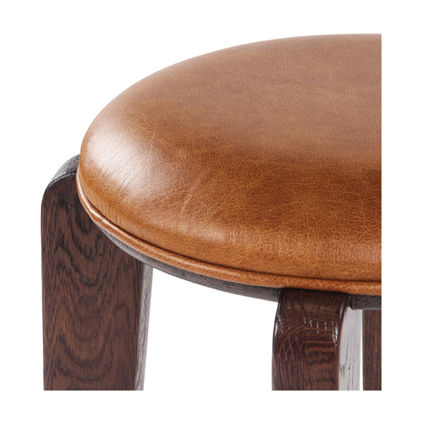 Union Home Quattro Counter Stool - Modern Café Design With Elegant Oak Legs And Luxurious Upholstered Cushion Mud Brown,Champange Brass Fsc Certified Oak Wood,Leather & Mild Steel Din00374