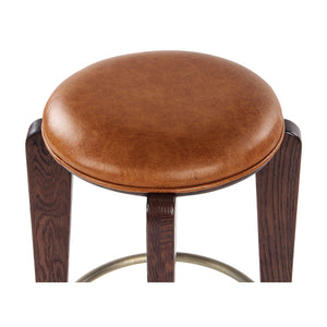 Union Home Quattro Counter Stool - Modern Café Design With Elegant Oak Legs And Luxurious Upholstered Cushion Mud Brown,Champange Brass Fsc Certified Oak Wood,Leather & Mild Steel Din00374