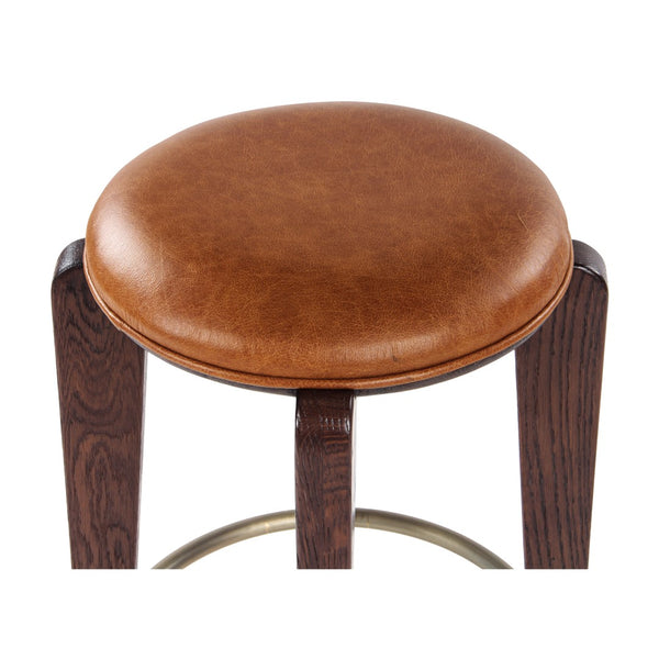 Union Home Quattro Counter Stool - Modern Café Design With Elegant Oak Legs And Luxurious Upholstered Cushion Mud Brown,Champange Brass Fsc Certified Oak Wood,Leather & Mild Steel Din00374