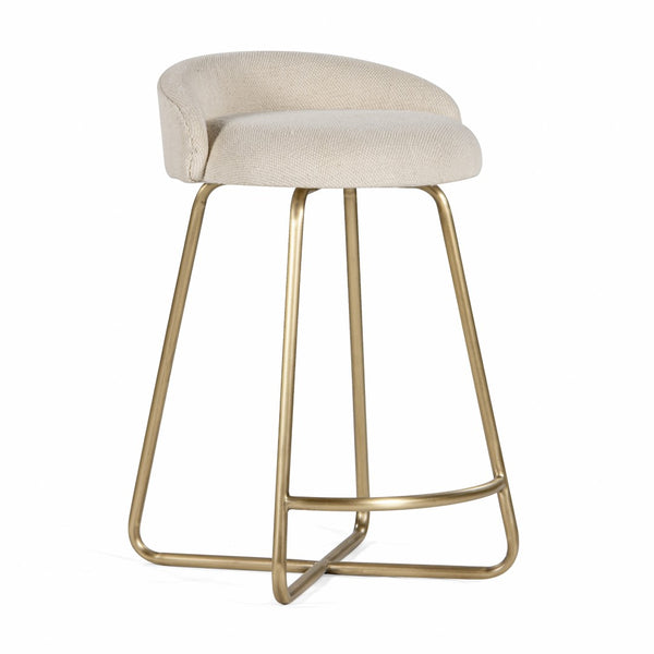 Union Home Clipper Counter Stool - Stylish Antique Brass Frame With Cozy Cotton Dhurrie Fabric For Dining Spaces Antique Brass Mild Steel,Dhurrie Din00381