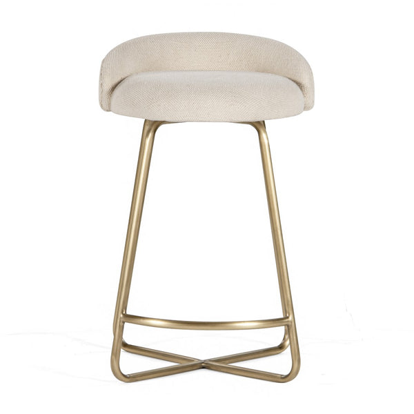 Union Home Clipper Counter Stool - Stylish Antique Brass Frame With Cozy Cotton Dhurrie Fabric For Dining Spaces Antique Brass Mild Steel,Dhurrie Din00381