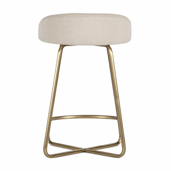 Union Home Clipper Counter Stool - Stylish Antique Brass Frame With Cozy Cotton Dhurrie Fabric For Dining Spaces Antique Brass Mild Steel,Dhurrie Din00381
