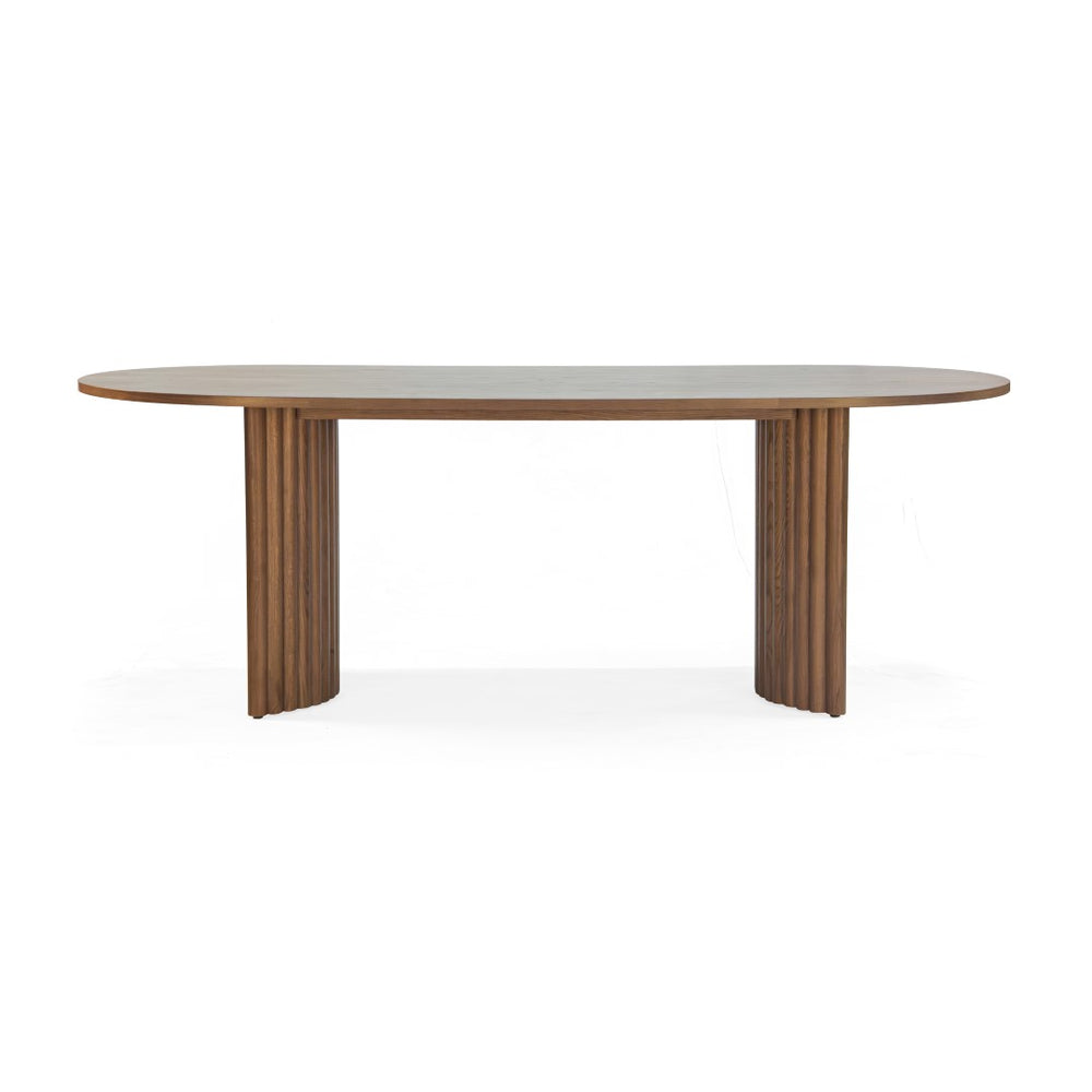 Union Home Accord Oak Dining Table - Elegant Fluted Pedestal Design, Smoked Finish, Fsc Certified Wood Beauty Smoked Oak Finish Fsc Certified Oak Wood,Oak Veneer Din00387