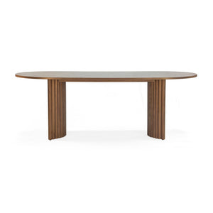 Union Home Accord Oak Dining Table - Elegant Fluted Pedestal Design, Smoked Finish, Fsc Certified Wood Beauty Smoked Oak Finish Fsc Certified Oak Wood,Oak Veneer Din00387
