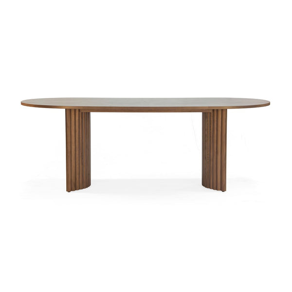 Union Home Accord Oak Dining Table - Elegant Fluted Pedestal Design, Smoked Finish, Fsc Certified Wood Beauty Smoked Oak Finish Fsc Certified Oak Wood,Oak Veneer Din00387