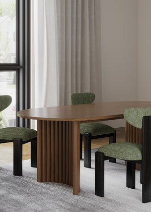 Union Home Accord Oak Dining Table - Elegant Fluted Pedestal Design, Smoked Finish, Fsc Certified Wood Beauty Smoked Oak Finish Fsc Certified Oak Wood,Oak Veneer Din00387