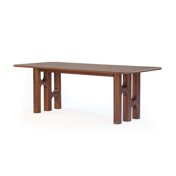 Union Home Grotto Dining Table - Coastal-inspired Solid Wood Design With Sculptural Pedestals And Walnut Finish Light Walnut Finish Plantation Grown Acacia Wood,Acacia Veneer Din00388