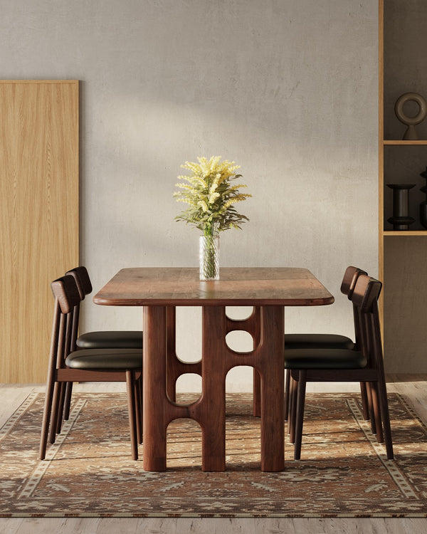 Union Home Grotto Dining Table - Coastal-inspired Solid Wood Design With Sculptural Pedestals And Walnut Finish Light Walnut Finish Plantation Grown Acacia Wood,Acacia Veneer Din00388