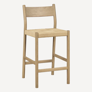 Union Home Asher Counter Stool - Minimalist Danish Design With Oak Frame & Woven Cord Seat For Timeless Elegance Natural Fsc Certified Oak Wood,Paper Cord Din00401