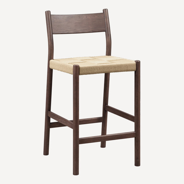 Union Home Asher Counter Stool - Minimalist Danish Design With Oak Frame & Woven Cord Seat For Timeless Elegance Walnut Fsc Certified Oak Wood,Paper Cord Din00402
