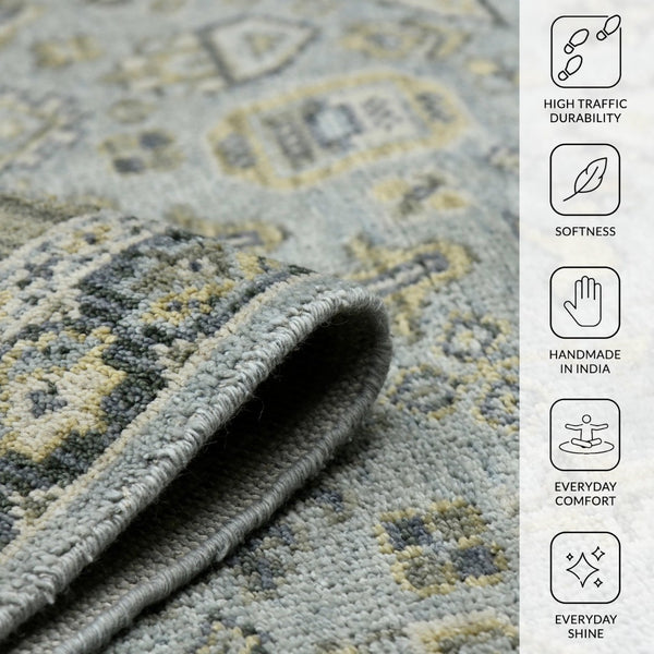 Amer Rugs Divine Hand-knotted Area Rug With Elegant Turkish And Southwestern Motifs, Crafted From Wool Sky Blue Wool Div30203