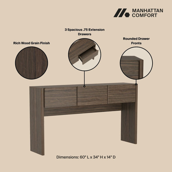 Manhattan Comfort Linda Modern Console Table - Elegant Design With Versatile Storage For Any Entryway Or Living Space Walnut Brown Mdp Dk002-br