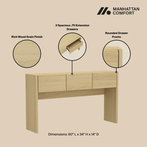 Manhattan Comfort Linda Modern Console Table - Elegant Design With Versatile Storage For Any Entryway Or Living Space Natural Oak Mdp Dk002-na