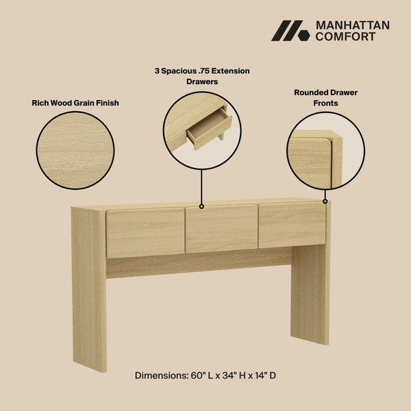 Manhattan Comfort Linda Modern Console Table - Elegant Design With Versatile Storage For Any Entryway Or Living Space Natural Oak Mdp Dk002-na
