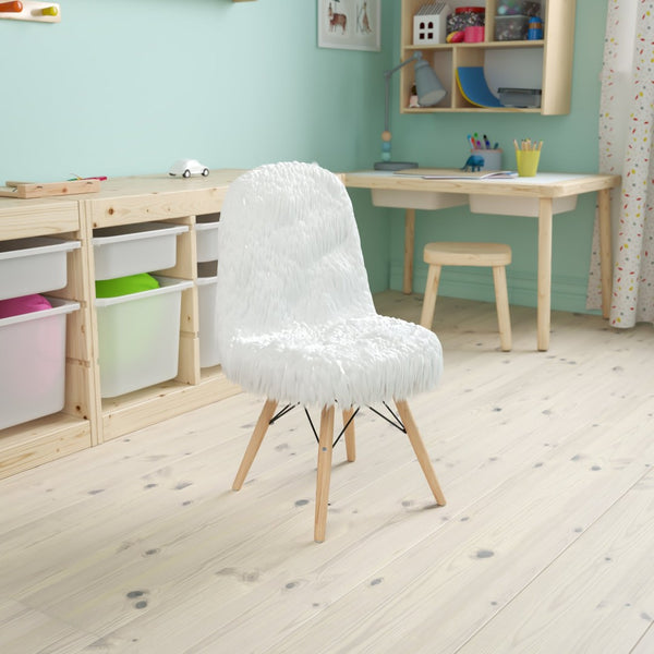 English Elm Cody Shaggy Faux Fur White Accent Chair - Cozy Kids Chair for Playrooms, Reading & Fun Activities DL-DA2018-1-W-GG