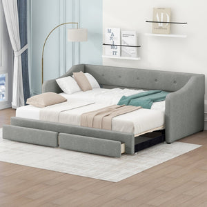 English Elm Twin Xl to King Convertible Daybed with Button Tufted Linen Upholstery and Storage DL002056AAD