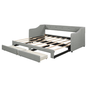 English Elm Twin Xl to King Convertible Daybed with Button Tufted Linen Upholstery and Storage DL002056AAD
