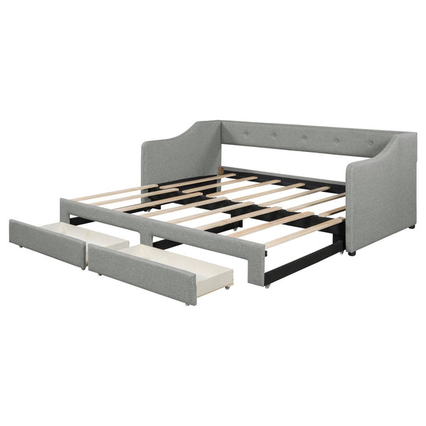 English Elm Twin Xl to King Convertible Daybed with Button Tufted Linen Upholstery and Storage DL002056AAD