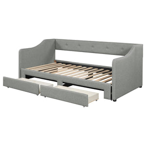 English Elm Twin Xl to King Convertible Daybed with Button Tufted Linen Upholstery and Storage DL002056AAD