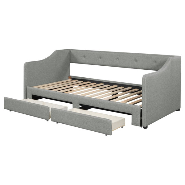 English Elm Twin Xl to King Convertible Daybed with Button Tufted Linen Upholstery and Storage DL002056AAD