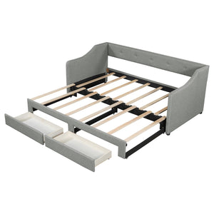 English Elm Twin Xl to King Convertible Daybed with Button Tufted Linen Upholstery and Storage DL002056AAD