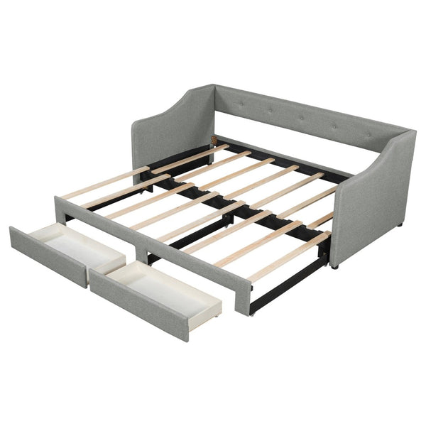 English Elm Twin Xl to King Convertible Daybed with Button Tufted Linen Upholstery and Storage DL002056AAD