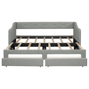 English Elm Twin Xl to King Convertible Daybed with Button Tufted Linen Upholstery and Storage DL002056AAD