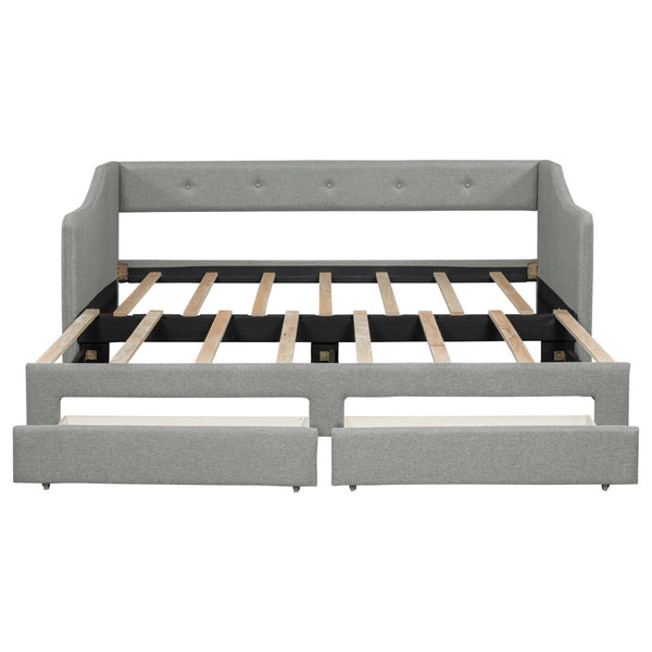 English Elm Twin Xl to King Convertible Daybed with Button Tufted Linen Upholstery and Storage DL002056AAD