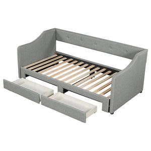 English Elm Twin Xl to King Convertible Daybed with Button Tufted Linen Upholstery and Storage DL002056AAD
