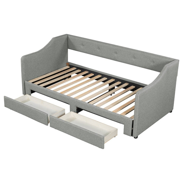 English Elm Twin Xl to King Convertible Daybed with Button Tufted Linen Upholstery and Storage DL002056AAD