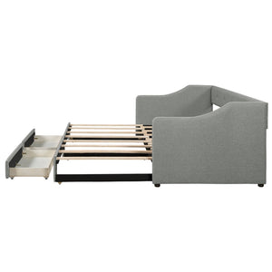 English Elm Twin Xl to King Convertible Daybed with Button Tufted Linen Upholstery and Storage DL002056AAD