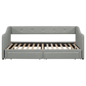 English Elm Twin Xl to King Convertible Daybed with Button Tufted Linen Upholstery and Storage DL002056AAD